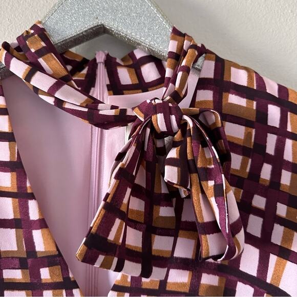 Gal Meets Glam Lindsey Windowpane Plaid Neck Tie Dress NEW - Picture 5 of 10
